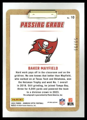 2024 Donruss Optic #10 Baker Mayfield Passing Grade Autographs #/99 back