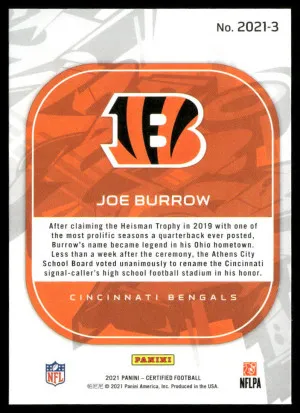 2021 Panini Certified #2021-3 Joe Burrow 2021 back