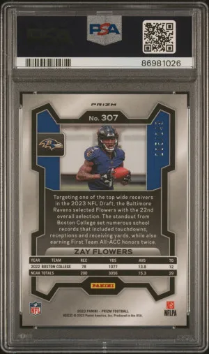 2023 Panini Prizm Football Zay Flowers #307 Orange 205/249 RC PSA 10 back