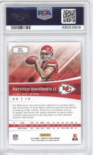2017 Panini Rookies & Stars Patrick Mahomes II #201 RC PSA 10 back
