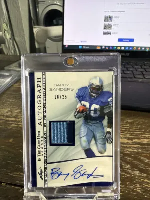 2025 Leaf In The Game Used - Auto Blue Holo #IGA-BS1 Barry Sanders #/25 front