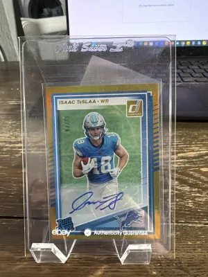 2025 Donruss #338 Isaac TeSlaa Rated Rookies Autographs Gold #/25 front