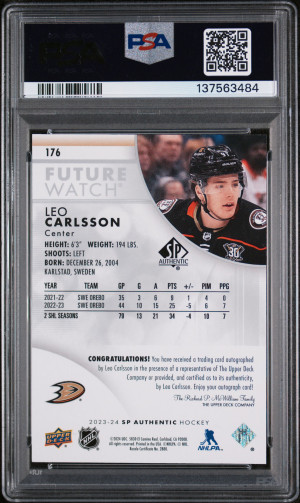 2023 Sp Authentic Leo Carlsson Future Watch Autograph PSA 8 back