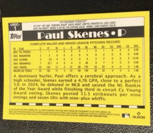 2025 Topps Chrome Update Series #u90c-1 Paul Skenes Blue Mojo 26/150 Pirates back