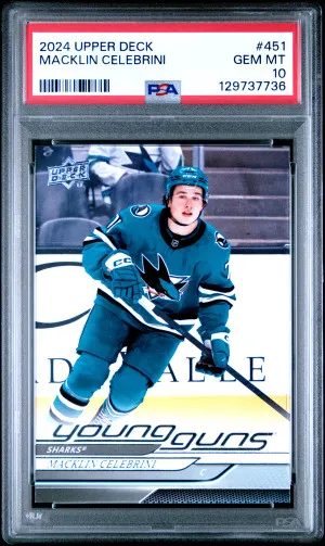 2024 Upper Deck Macklin Celebrini Young Guns PSA 10 front