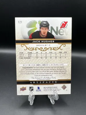 Jack Hughes Material Gold /199 Dual Game Used Jersey back