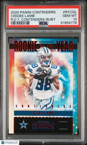 2020 Panini Rookie Of The Year Contenders Ceedee Lamb #RY-CDL Ruby PSA 10 front