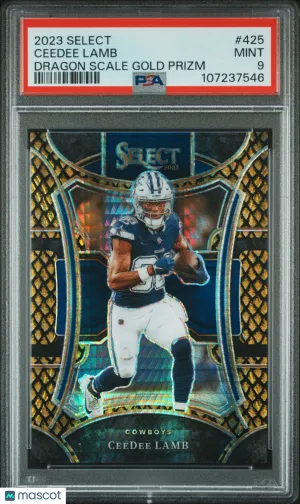 2023 Panini Select Football Ceedee Lamb #425 Dragon Scale Gold Prizm 02/10 PSA 9 front