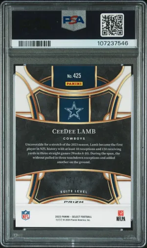 2023 Panini Select Football Ceedee Lamb #425 Dragon Scale Gold Prizm 02/10 PSA 9 back