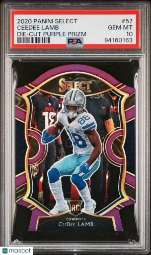 2020 Panini Select Football Ceedee Lamb #57 Die-Cut Purple Prizm RC PSA 10 front