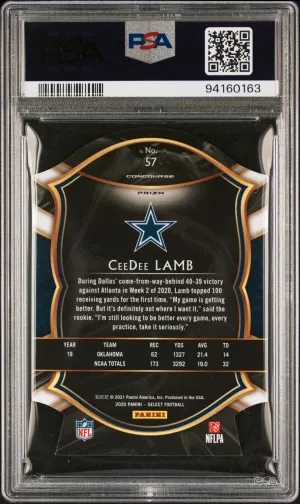 2020 Panini Select Football Ceedee Lamb #57 Die-Cut Purple Prizm RC PSA 10 back