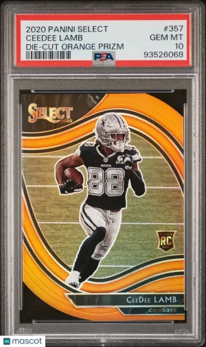 2020 Panini Select Football Ceedee Lamb #357 Die-Cut Orange Prizm RC PSA 10 front