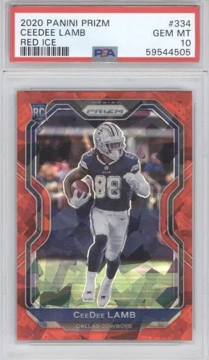 2020 Panini Prizm Football Ceedee Lamb #334 Red Ice Prizm RC PSA 10 front