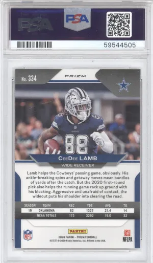 2020 Panini Prizm Football Ceedee Lamb #334 Red Ice Prizm RC PSA 10 back