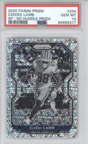 2020 Panini Prizm Football Ceedee Lamb #334 Variation No Huddle RC PSA 10 front