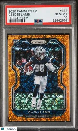 2020 Panini Prizm Football Ceedee Lamb #334 Disco Prizm RC PSA 10 front