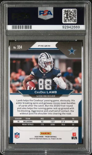 2020 Panini Prizm Football Ceedee Lamb #334 Disco Prizm RC PSA 10 back