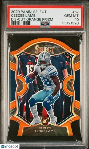 2020 Panini Select Football Ceedee Lamb #57 Die-Cut Orange Prizm RC PSA 10 front