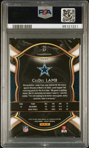 2020 Panini Select Football Ceedee Lamb #57 Silver Prizm RC PSA 10 back