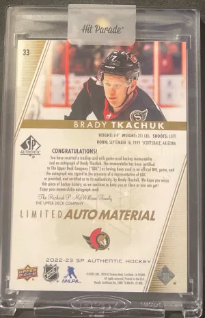 Brady Tkachuk Limited Auto Material /50 back