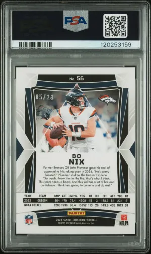 2024 Panini Obsidian Bo Nix #56 International Orange Mosaic 05/24 RC PSA 10 back