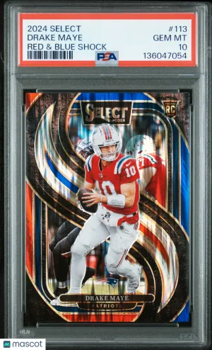 2024 Panini Select Football Drake Maye #113 Red & Blue Shock RC PSA 10 front