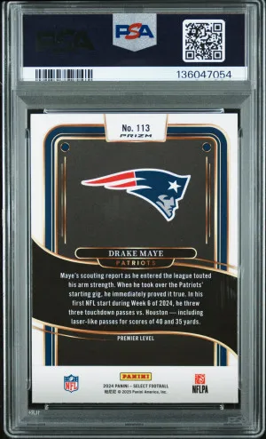 2024 Panini Select Football Drake Maye #113 Red & Blue Shock RC PSA 10 back