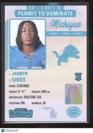 2023 Panini Contenders Football Permit to Dominate Jahmyr Gibbs #13 RC front