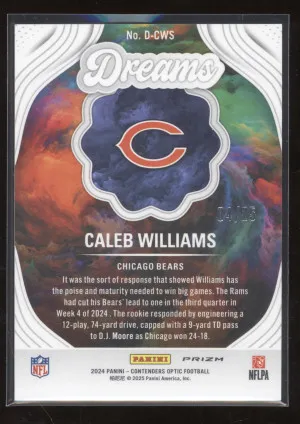 2024 Panini Contenders Optic Dreams Caleb Williams #D-CWS Black Scope 04/25 RC back