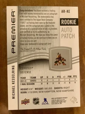 2023-24 Premier Michael Kesselring Rookie Patch Auto /249 back