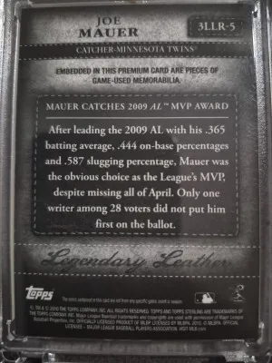 2010 Topps Sterling Joe Mauer 3 Patch Game Used 12/25!!! back