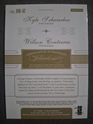 2017 Panini Flawless Dual Game Used Patch Kyle Schwarber & Willson Contreras 06/20!!! back