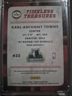 2015-2016 Panini Timeless Treasures Karl Anthony Towns RPA 62/75 back
