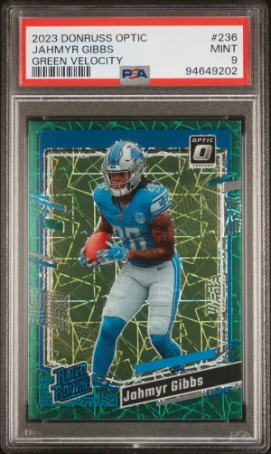 2023 Panini Donruss Optic Jahmyr Gibbs Green Velocity front