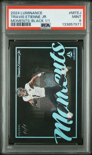 2024 Panini Luminance Moments Travis Etienne Jr. Moments-Black 1/1 front