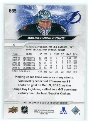 2023-24 Upper Deck #665 Andrei Vasilevskiy Exclusives32/100 All-Star back