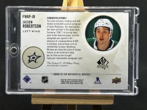 Jason Robertson 2020-21 SP Authentic Future Watch Patch Auto 060/100 4 Color back