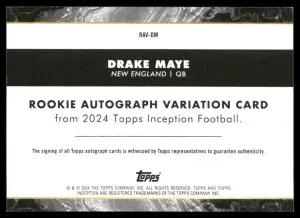 2024 Topps Inception #RAV-DM Drake Maye Rookie Autographs Variations Green #/150 back