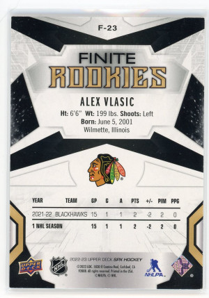 Alex Vlasic 2022-23 SPx Finite Rookies Platinum 64/99 #F-23 back