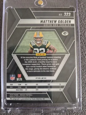 2025 Panini Mosaic Matthew Golden Rookie Auto!! back