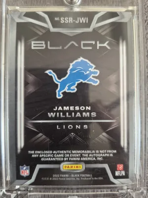 2022 Panini Black Jameson Williams RPA 58/99!! back