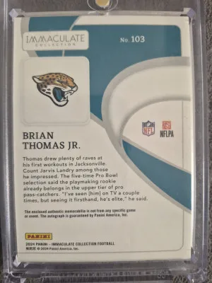 2024 Panini Immaculate Brian Thomas Jr RPA 15/99!! back