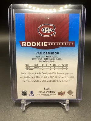 Ivan Demidov 2025-26 Upper Deck SP Rookie Authentics Blue back