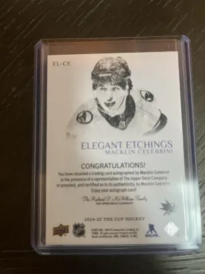 2024-25 Upper Deck The Cup Macklin Celebrini Elegant Etchings SP Auto Rookie RC back