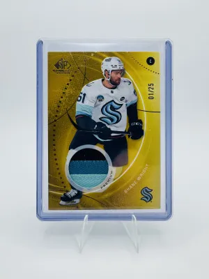 Upper Deck 2025-26 SP Shane Wright Gold Premium Mem #42 01/25 Kraken front