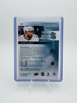 Upper Deck 2025-26 SP Shane Wright Gold Premium Mem #42 01/25 Kraken back