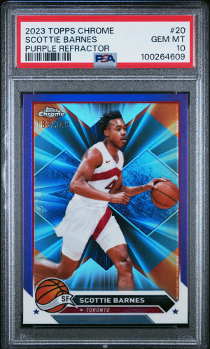 2023 Topps Chrome Scottie Barnes Purple Refractor /349 PSA 10 front
