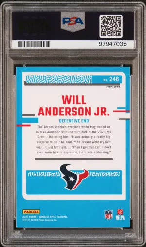 2023 Panini Donruss Optic Will Anderson Jr. Purple Shock back