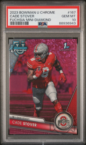 2023 Bowman University Chrome Cade Stover Fuchsia Mini Diamond Ref /150 PSA 10 front