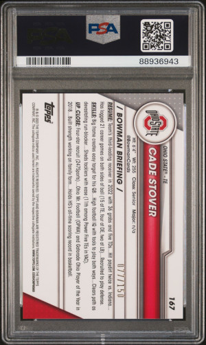 2023 Bowman University Chrome Cade Stover Fuchsia Mini Diamond Ref /150 PSA 10 back